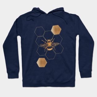 Gold Honey bee with hexagon on navy Hoodie